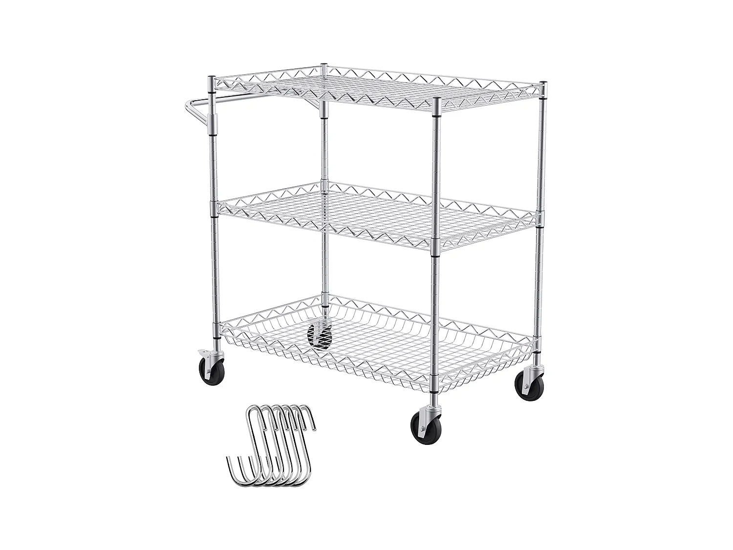 Chariot utilitaire SucceBuy 76,2 x 45,7 x 82,3 cm 300 kg 3 niveaux 6 crochets sur roulettes