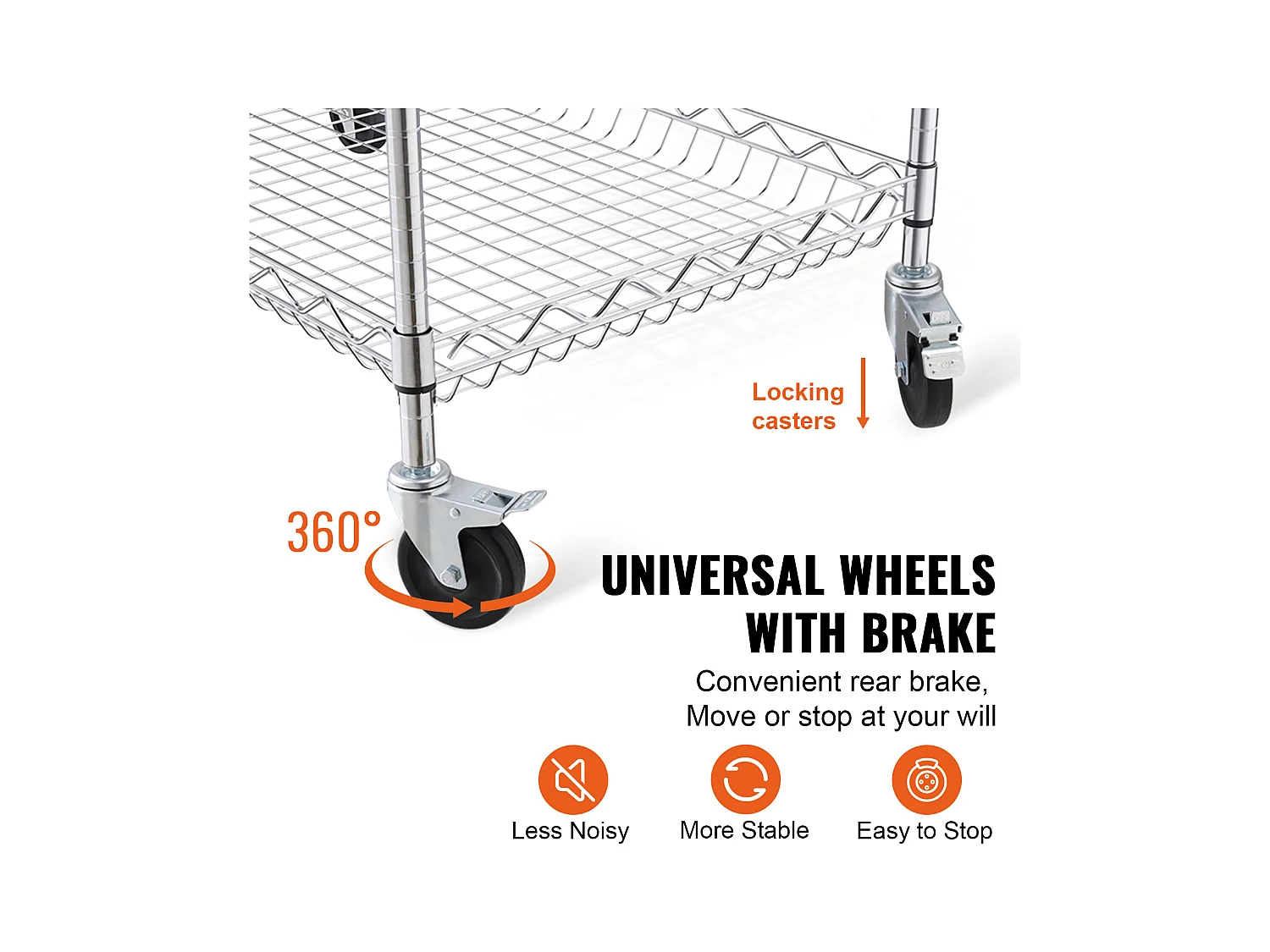 Chariot utilitaire SucceBuy 76,2 x 45,7 x 82,3 cm 300 kg 3 niveaux 6 crochets sur roulettes