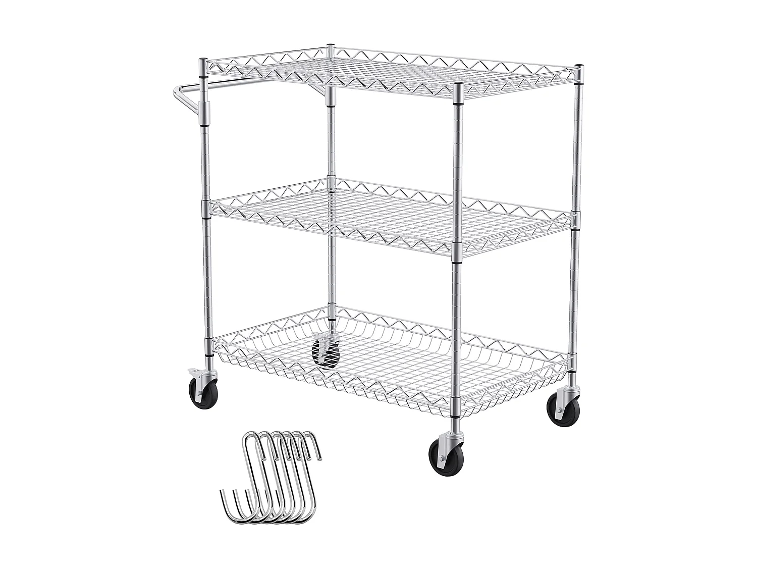 Chariot utilitaire SucceBuy 76,2 x 45,7 x 82,3 cm 300 kg 3 niveaux 6 crochets sur roulettes