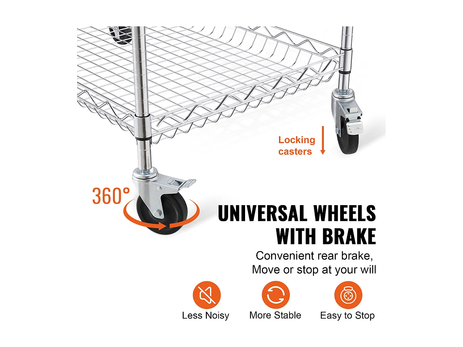 Chariot utilitaire SucceBuy 76,2 x 45,7 x 82,3 cm 300 kg 3 niveaux 6 crochets sur roulettes