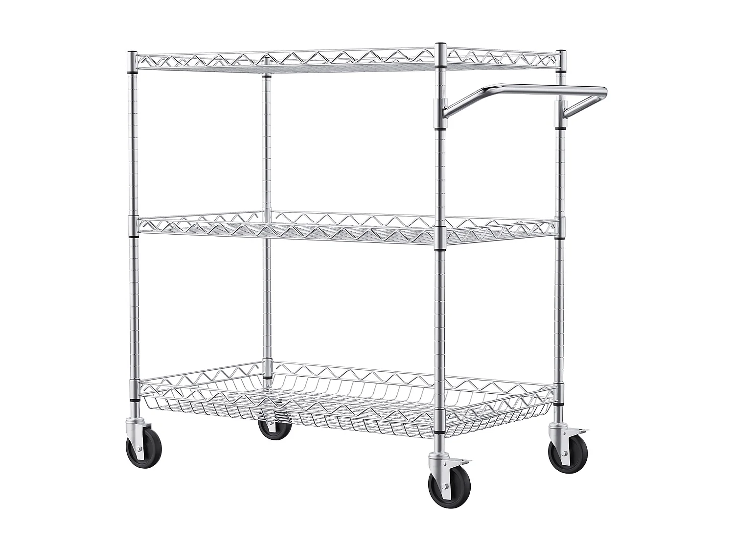 Chariot utilitaire SucceBuy 76,2 x 45,7 x 82,3 cm 300 kg 3 niveaux 6 crochets sur roulettes