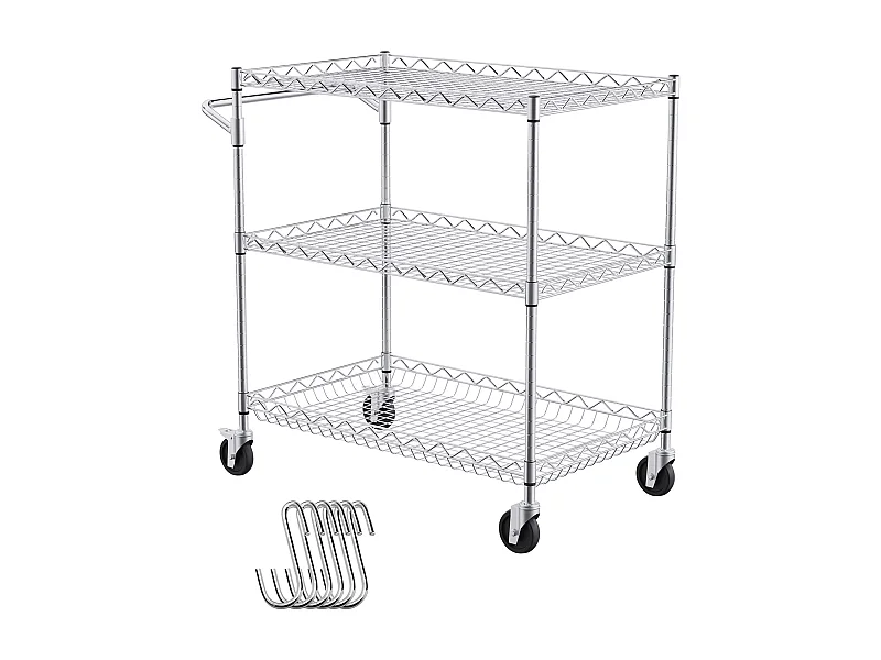 Chariot utilitaire SucceBuy 76,2 x 45,7 x 82,3 cm 300 kg 3 niveaux 6 crochets sur roulettes