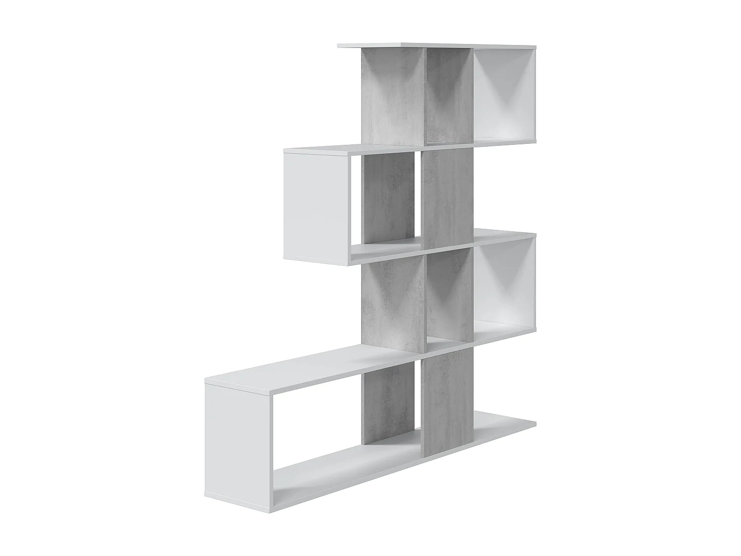 Libreria Elche Design Zig Zag Scaffale Mensola Moderna Mobile per Libri con Ripiani per Soggiorno Salotto 145 x 145 x 29 cm (Colore Bianco e Grigio Cemento)