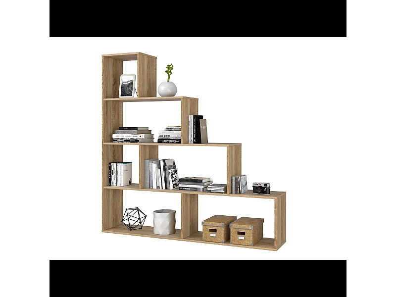 Libreria Scaffale Multiuso Con 6 Ripiani Per Soggiorno Salotto Camera Cameretta Design Moderno Modulabile Con Piedini Portata Max 20 Kg 145 x 145 x 29 Cm Rovere