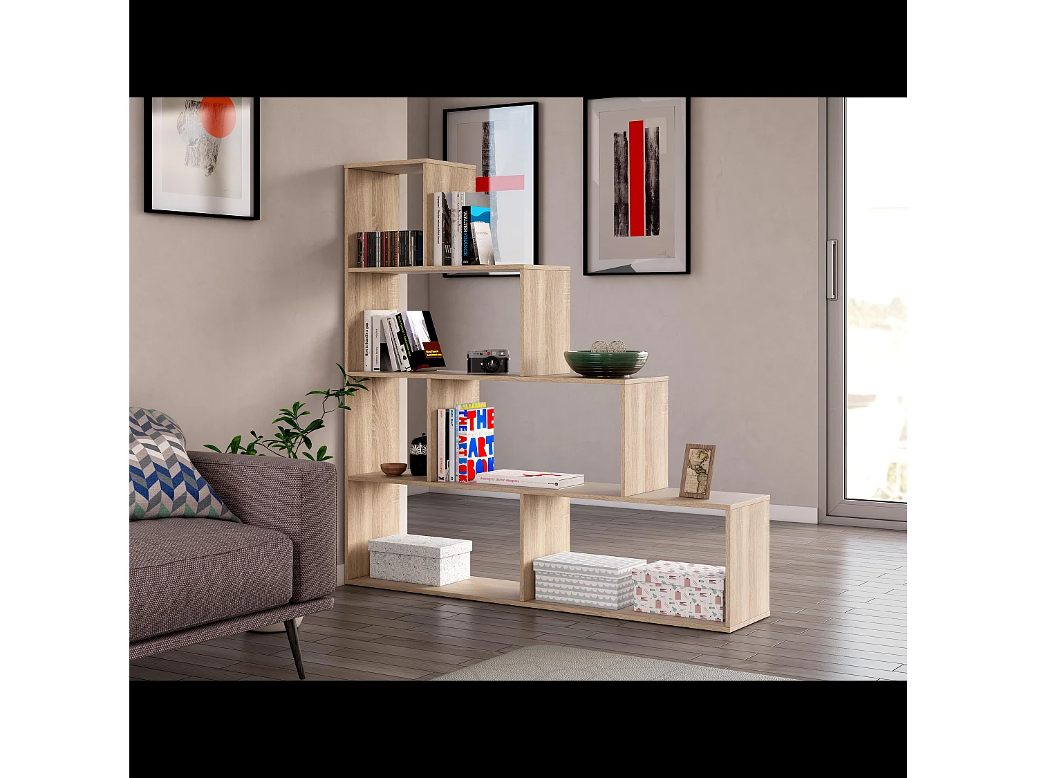 Libreria Scaffale Multiuso Con 6 Ripiani Per Soggiorno Salotto Camera Cameretta Design Moderno Modulabile Con Piedini Portata Max 20 Kg 145 x 145 x 29 Cm Rovere