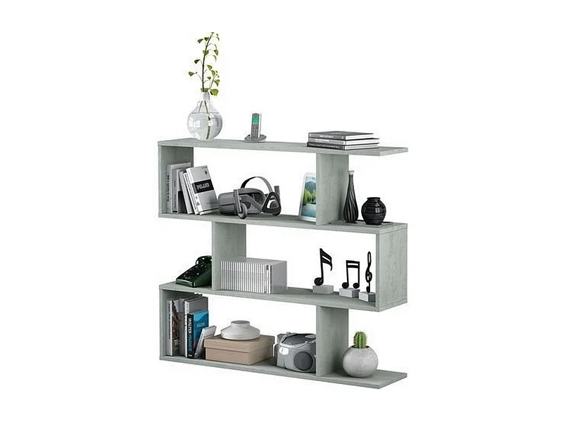 Libreria Friburgo Design Scaffale Mensola Moderna Grigio Cemento Mobile per Libri con Ripiani per Soggiorno Salotto 110 x 97 x 25 cm (Colore Grigio Cemento)