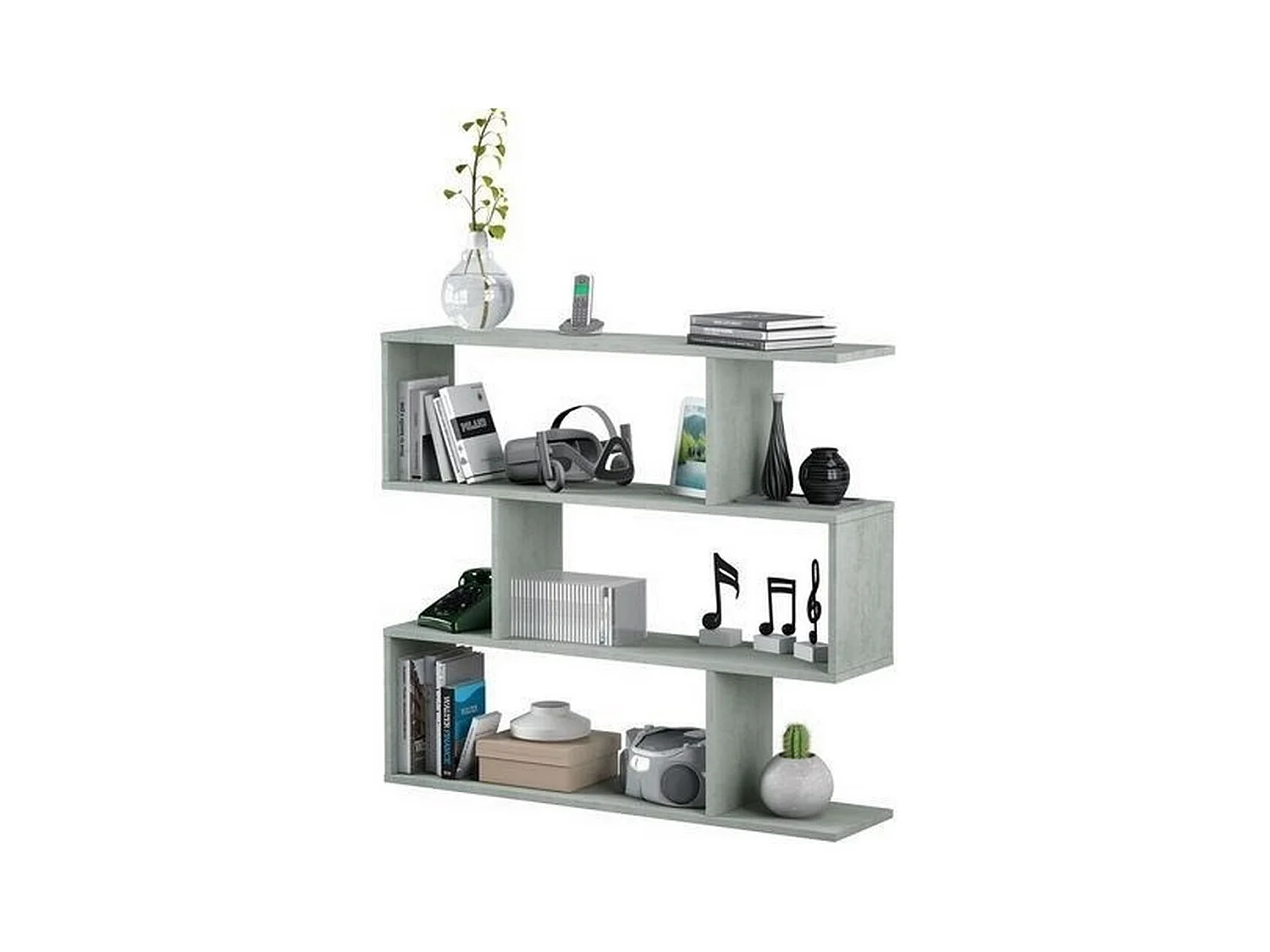 Libreria Friburgo Design Scaffale Mensola Moderna Grigio Cemento Mobile per Libri con Ripiani per Soggiorno Salotto 110 x 97 x 25 cm (Colore Grigio Cemento)