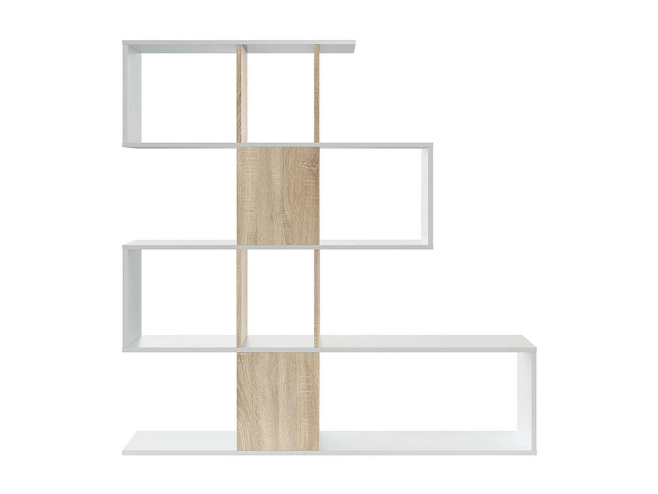 Libreria Elche Design Zig Zag Scaffale Mensola Moderna Bianca Rovere Mobile per Libri con Ripiani per Soggiorno Salotto 145 x 145 x 29 cm (Colore Bianco e Rovere)