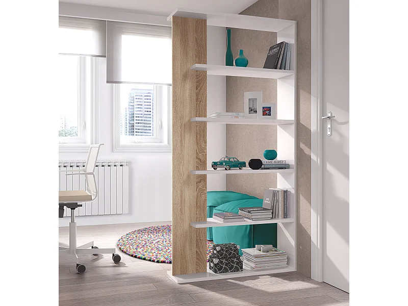 Libreria Santa Cruz Design Scaffale Mensola Moderna Bianca Rovere Chiaro Mobile Per Libri Con Ripiani Per Soggiorno Salotto 180 x 90 x 25 cm Colore Bianco e Rovere
