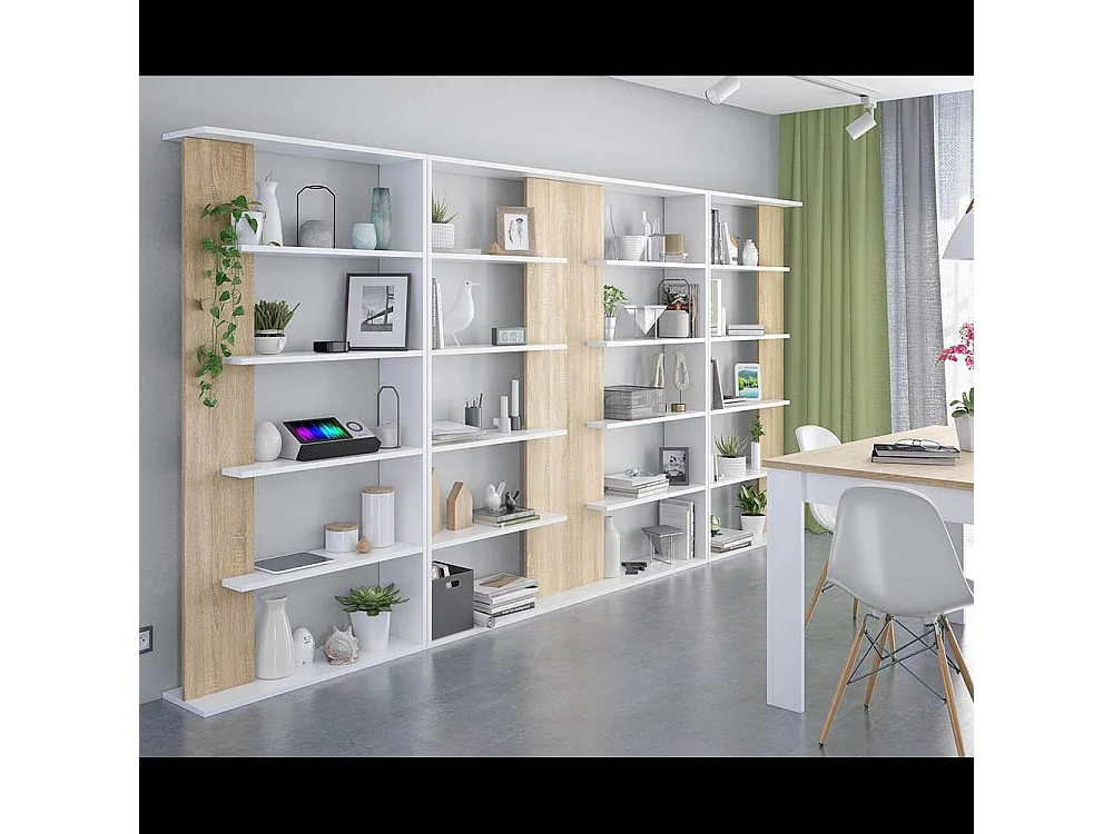 Libreria Santa Cruz Design Scaffale Mensola Moderna Bianca Rovere Chiaro Mobile Per Libri Con Ripiani Per Soggiorno Salotto 180 x 90 x 25 cm Colore Bianco e Rovere
