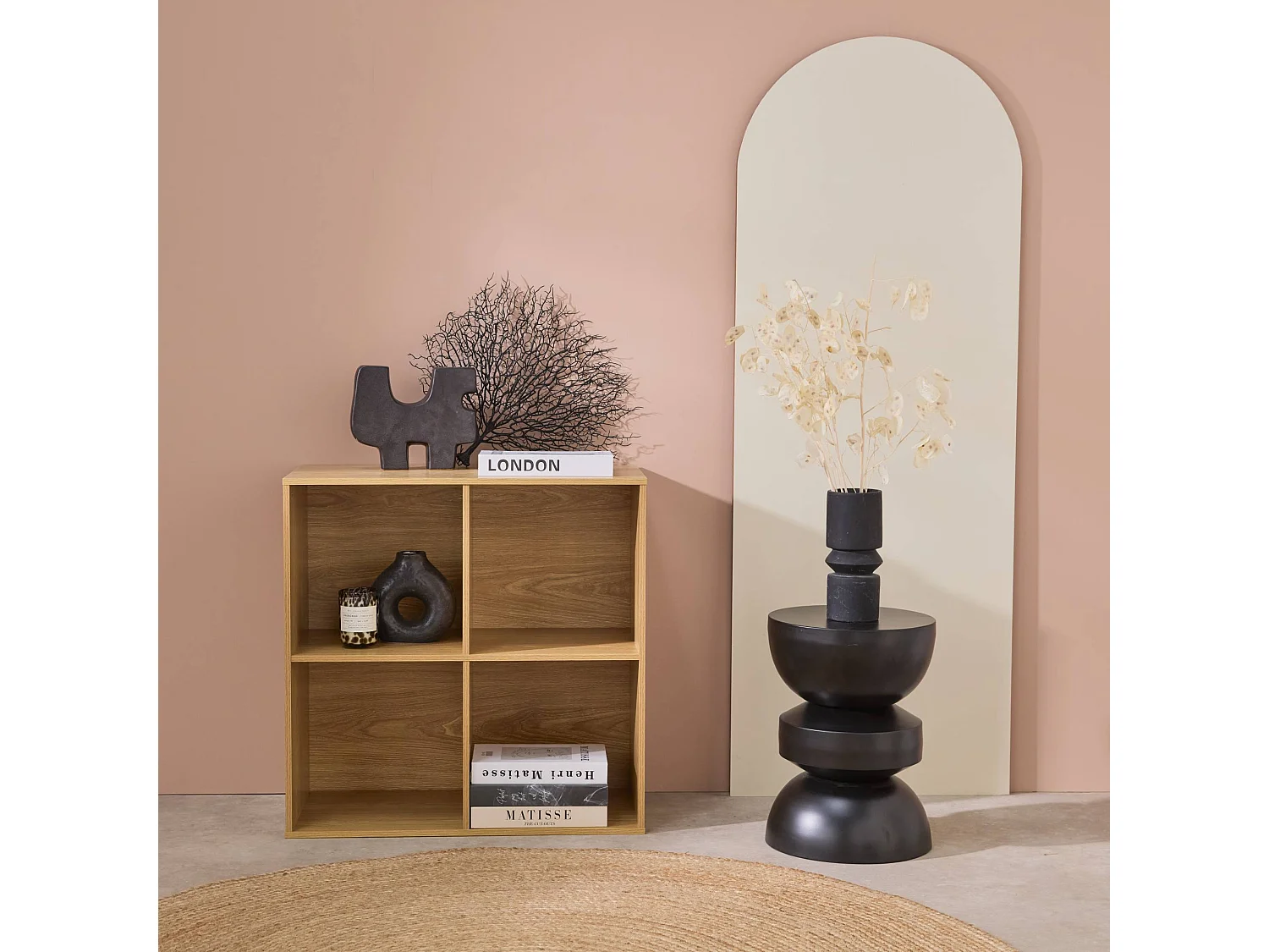 Etagère. bibliothèque. module de rangement décor bois chêne 4 compartiments L 70 x P 35 x H 70cm - Kompo