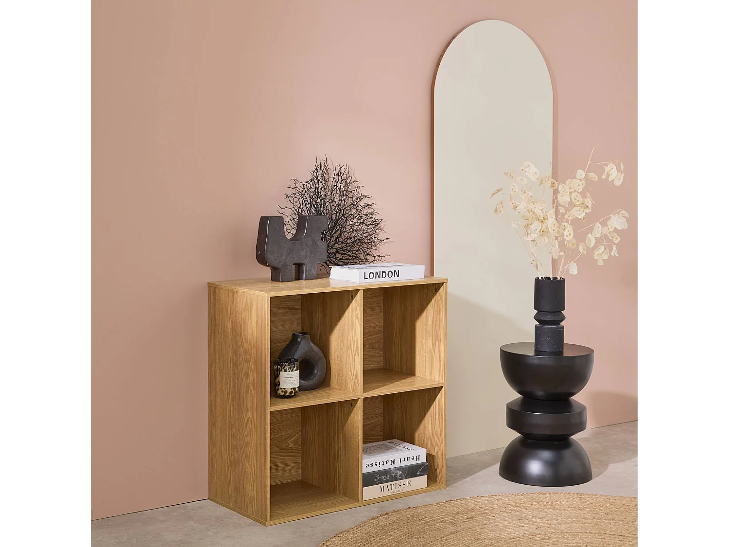 Etagère. bibliothèque. module de rangement décor bois chêne 4 compartiments L 70 x P 35 x H 70cm - Kompo