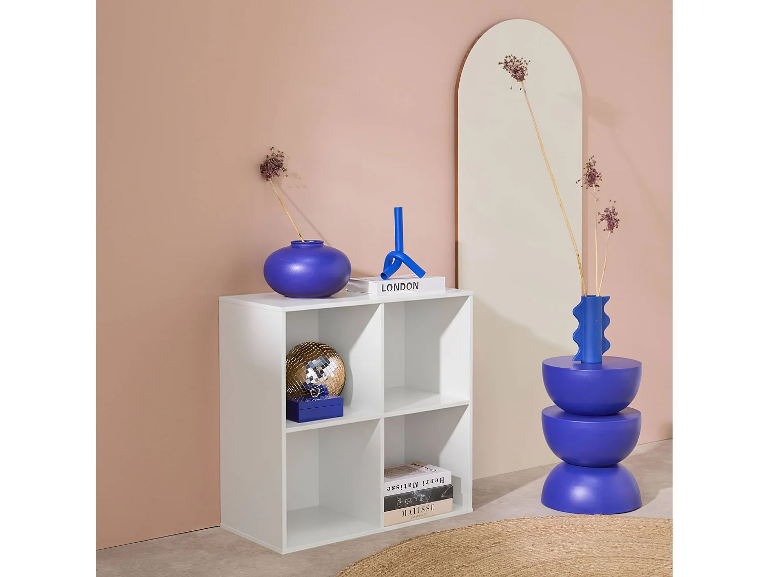 Etagère. bibliothèque. module de rangement décor bois blanc 4 compartiments L 70 x P 35 x H 70cm - Kompo