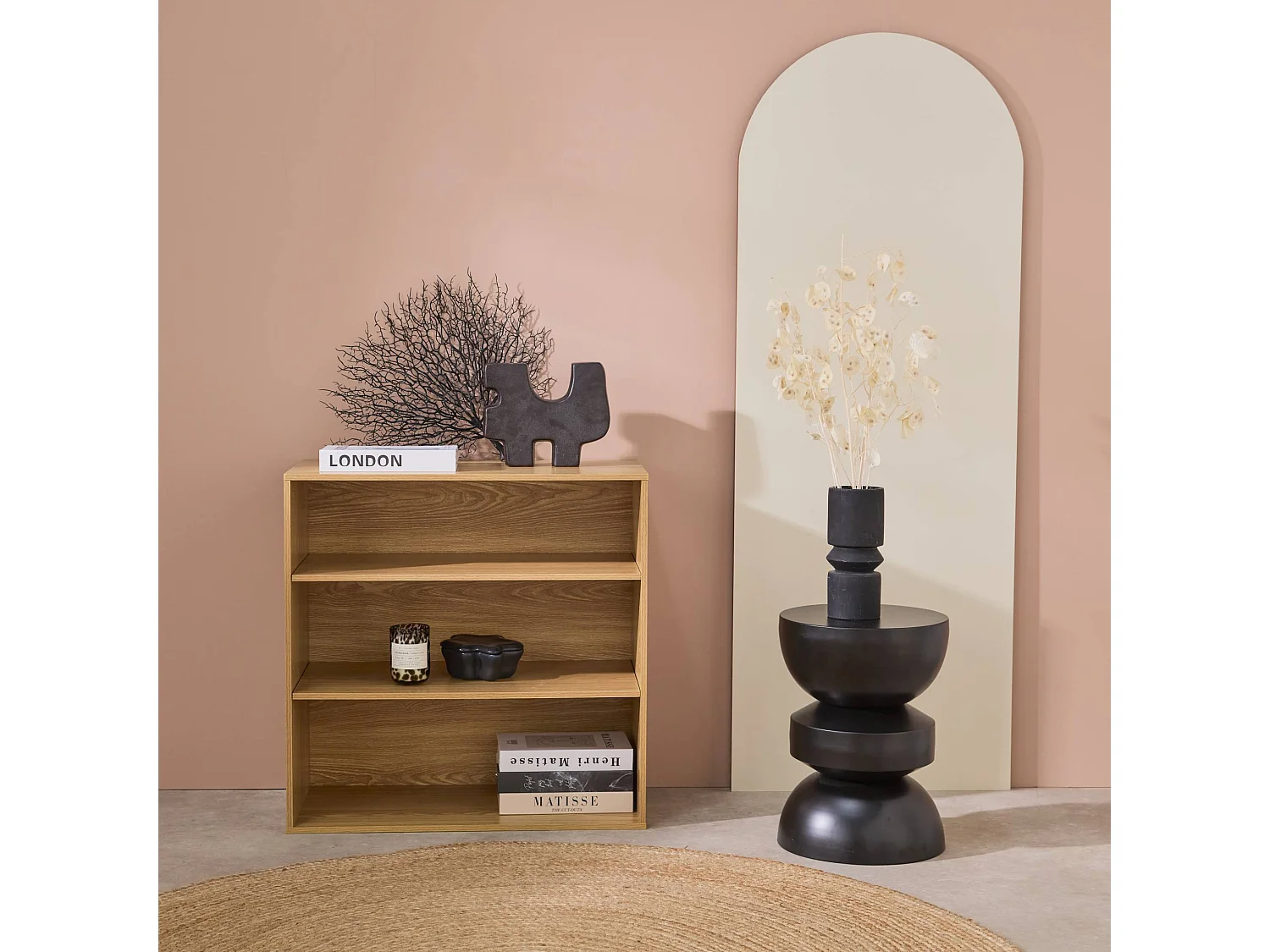 Libreria, modulo di stoccaggio in legno 2 mensole, quercia