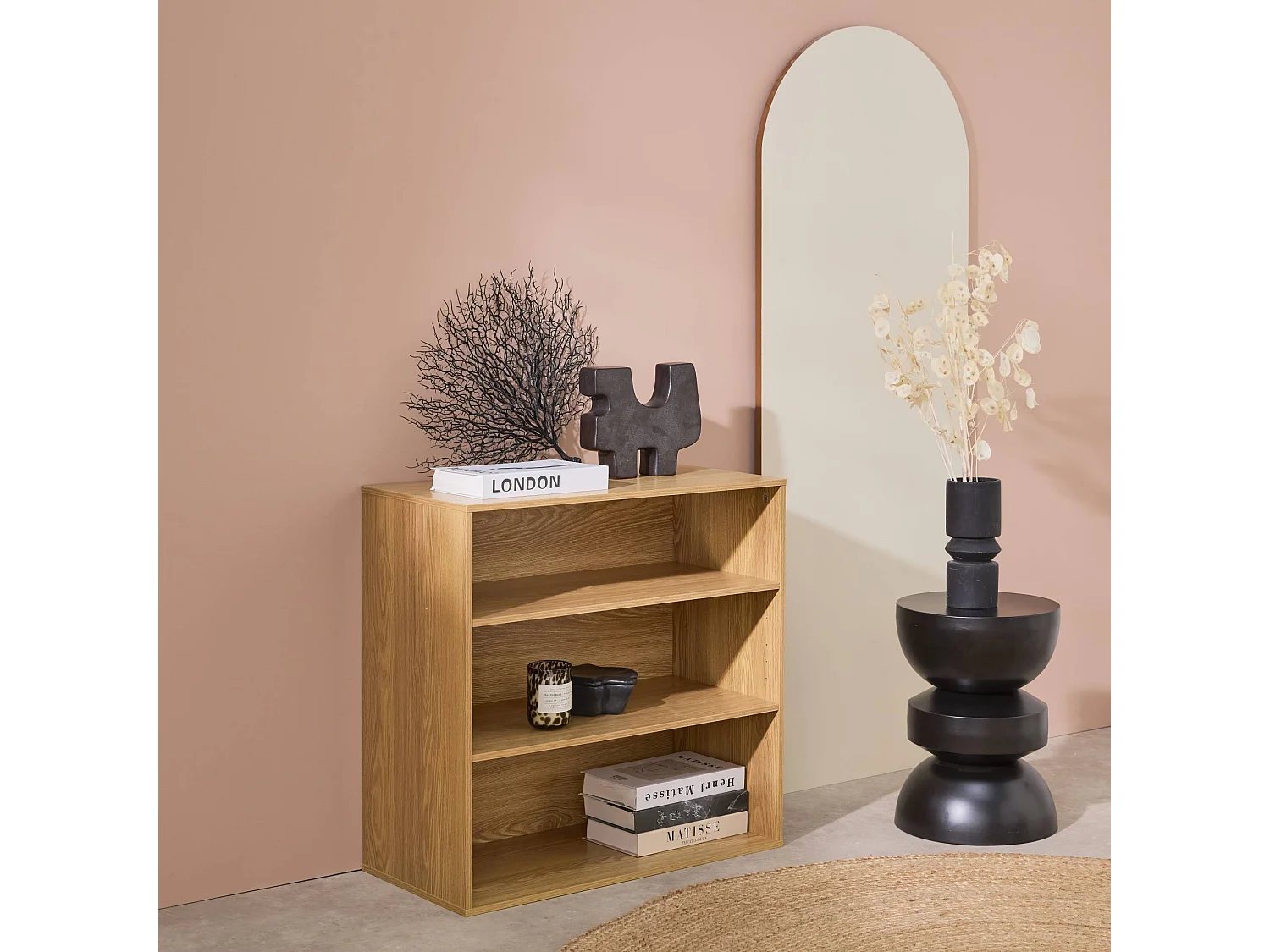 Libreria, modulo di stoccaggio in legno 2 mensole, quercia