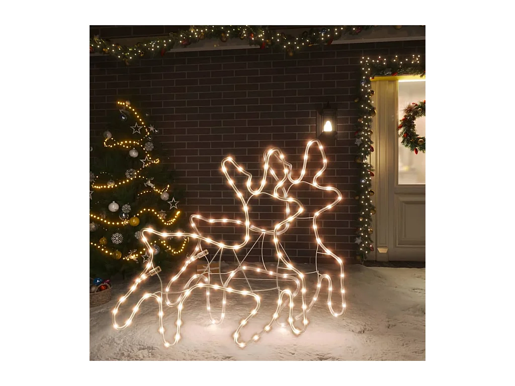 Kerstfiguur rendier met LED's 2 st 57x55x4,5 cm warmwit