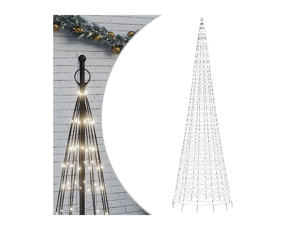 LED-kerstboom aan vlaggenmast 1534 LEDs koud wit 500 cm