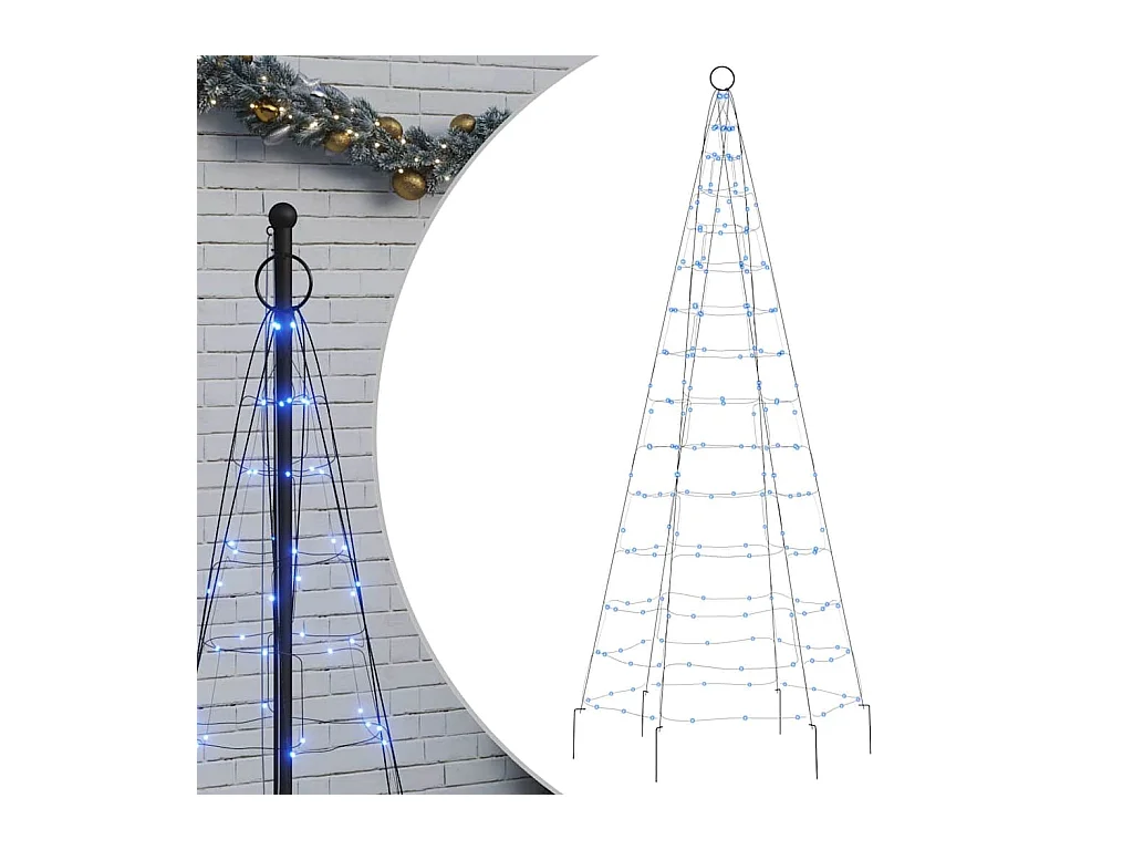 LED-kerstboom aan vlaggenmast 200 LED's 180 cm blauw