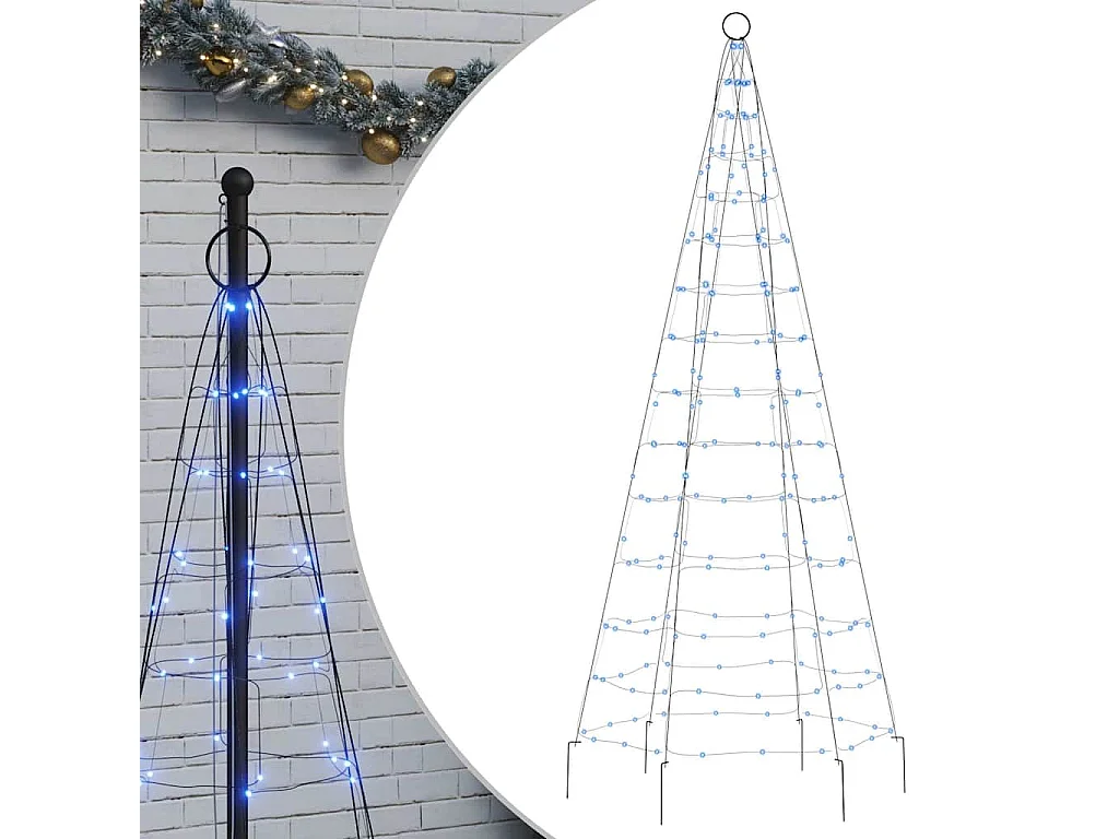 Albero di Natale a LED su Pennone 200 LED Blu 180 cm