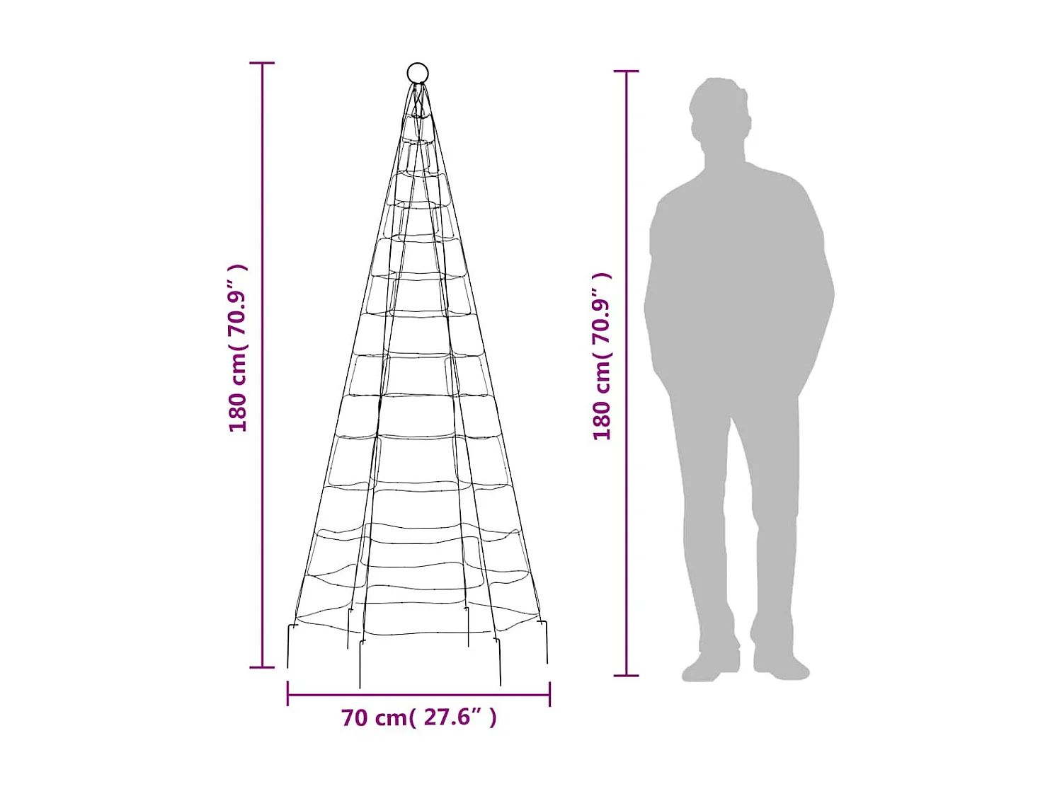 LED-kerstboom aan vlaggenmast 200 LED's warm wit 180 cm