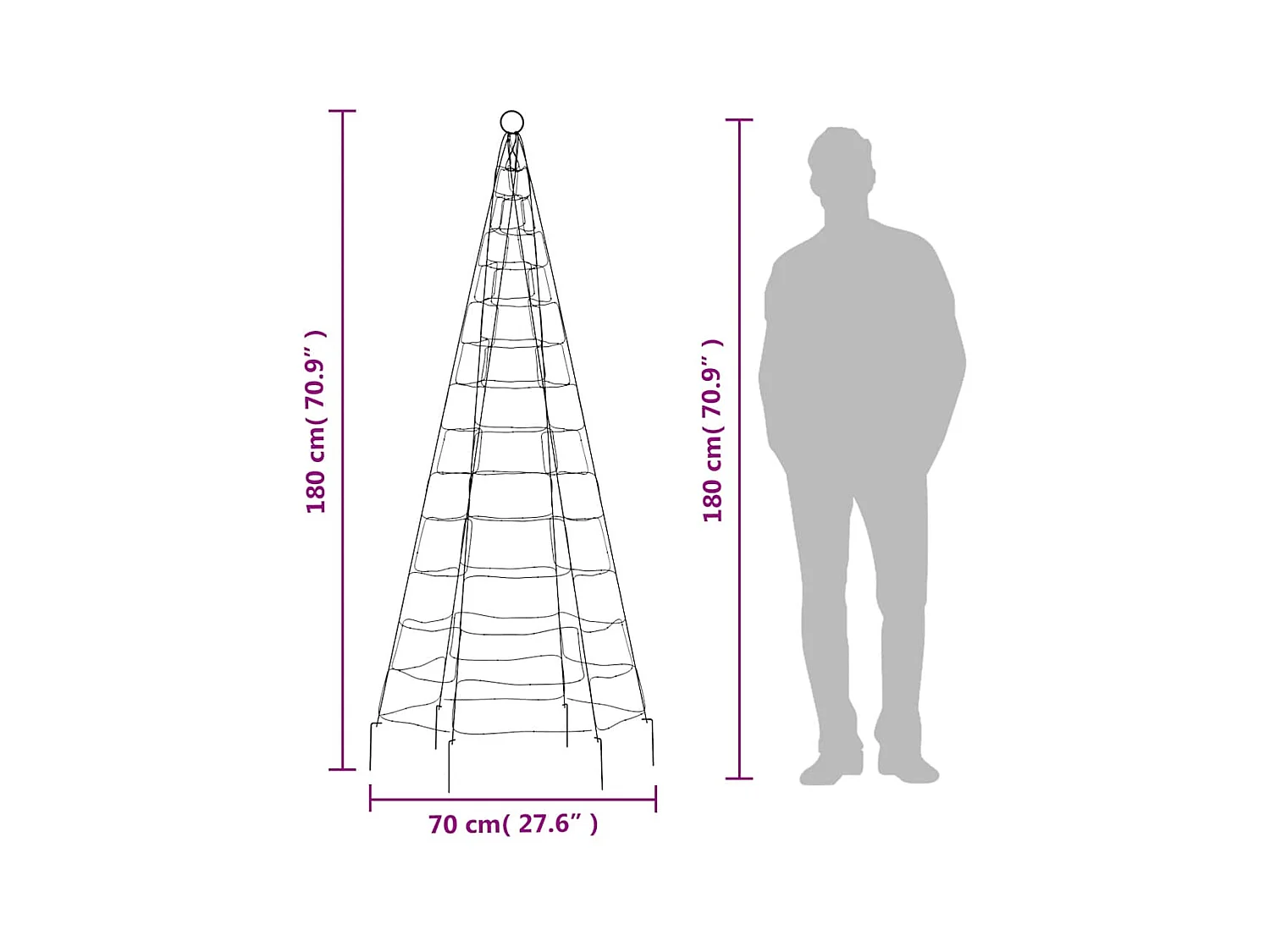 Sapin de Noël à LED sur mât de drapeau 200 LED blanc 180 cm