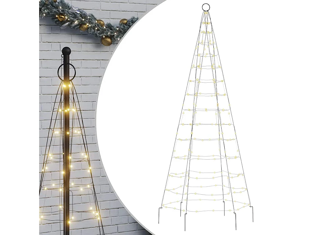 Albero di Natale a LED su Pennone 200 LED Bianco Caldo 180 cm