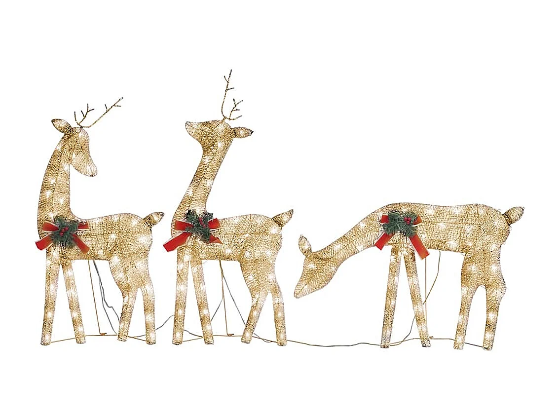 Famille de rennes de Noël 270x7x90 cm Doré Blanc chaud Maille