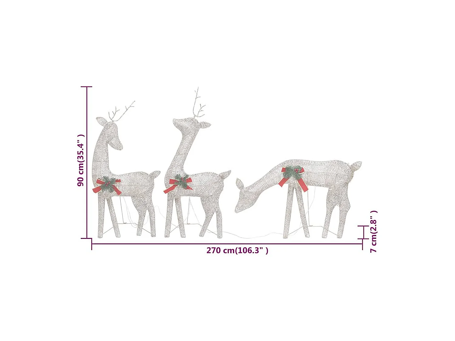 Famille de rennes de Noël 270x7x90 cm Doré Blanc chaud Maille