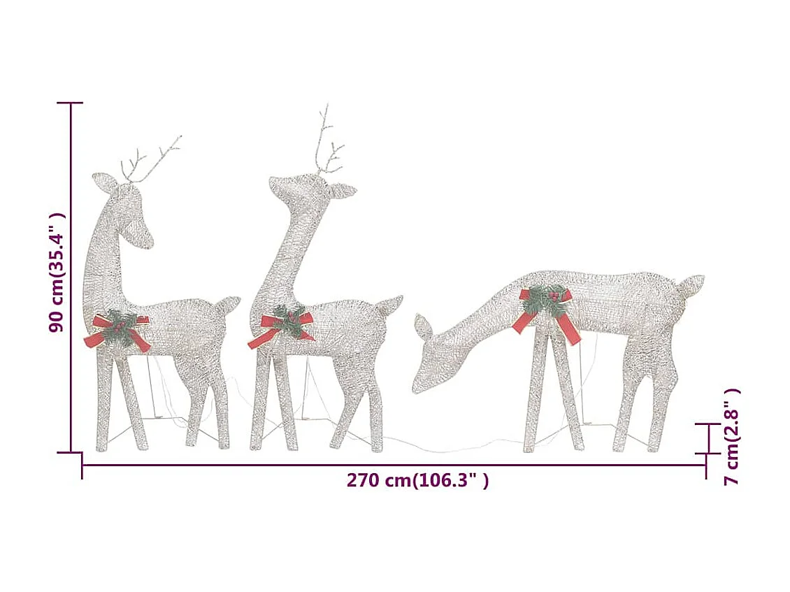 Famille de rennes de Noël 270x7x90 cm Doré Blanc chaud Maille