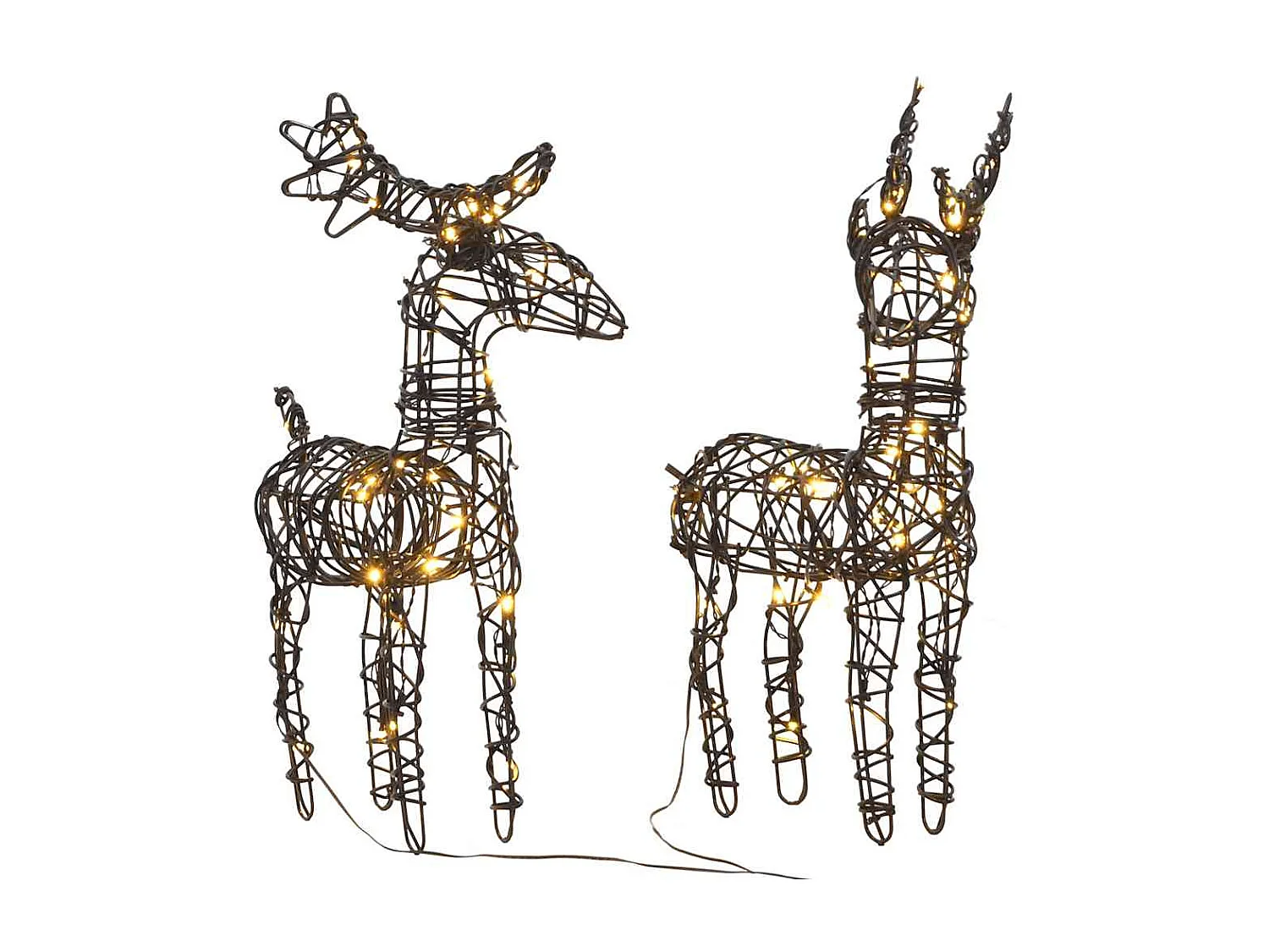 Decorações renas de Natal 2 pcs 80 luzes LED vime branco quente