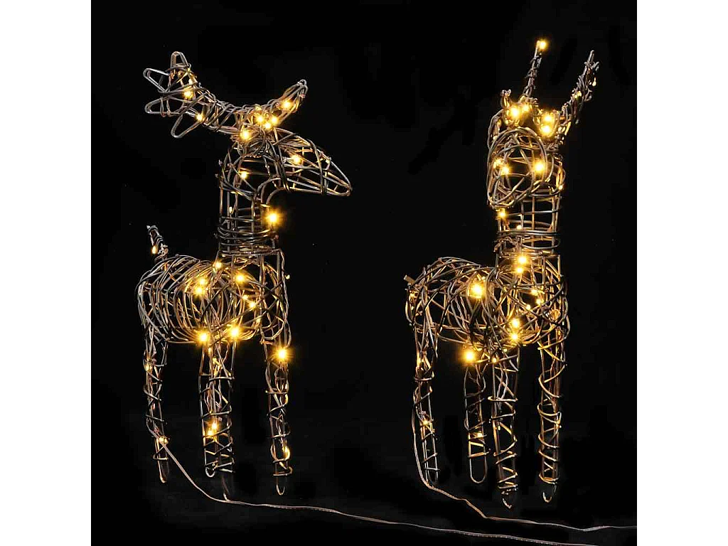 Decorações renas de Natal 2 pcs 80 luzes LED vime branco quente