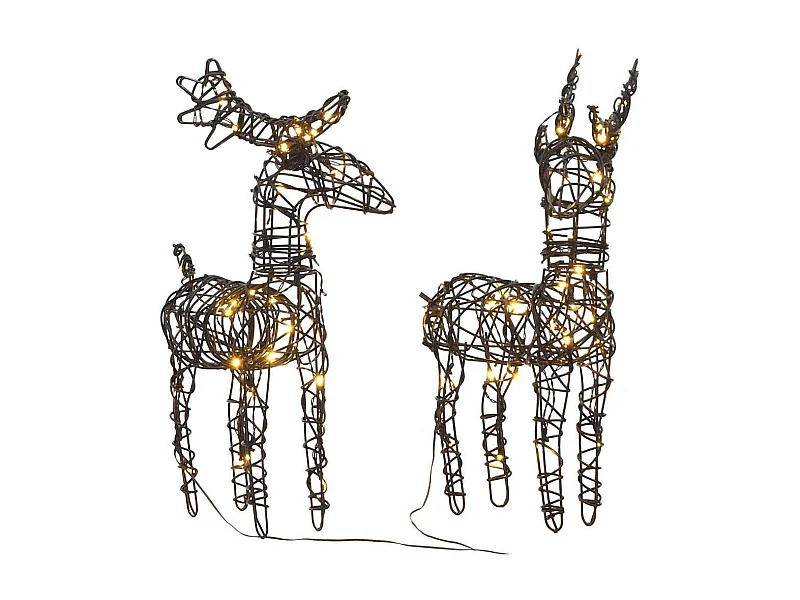 Decorações renas de Natal 2 pcs 80 luzes LED vime branco quente