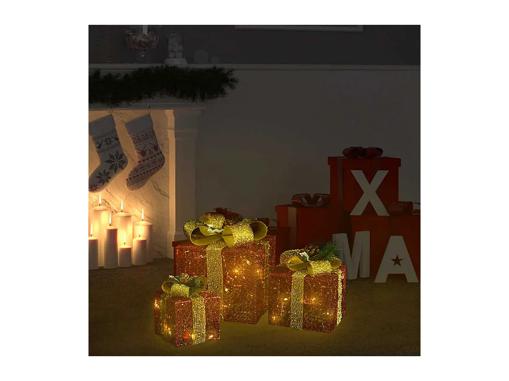 Boîtes-cadeaux de Noël décoratives 3 pcs Extérieur Intérieur