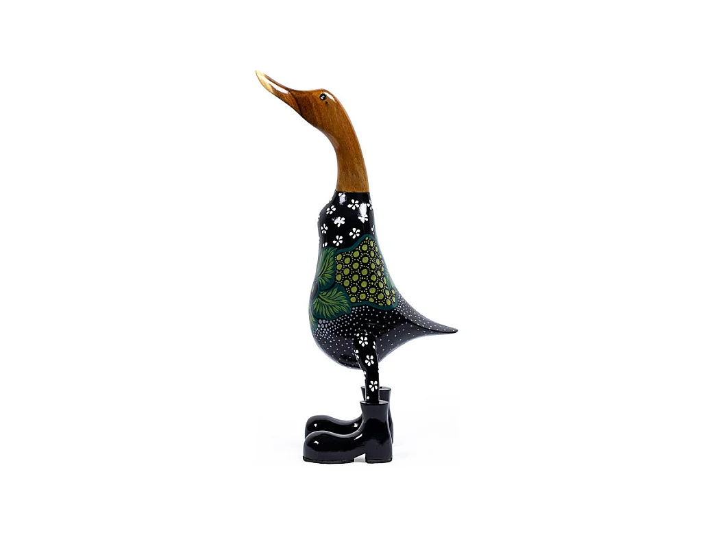 Statuette décorative 40 cm canard maillot fleuri bois de teck - DAFLY