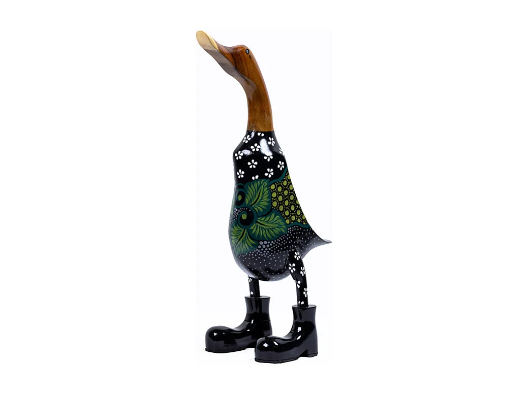 Statuette décorative 40 cm canard maillot fleuri bois de teck - DAFLY