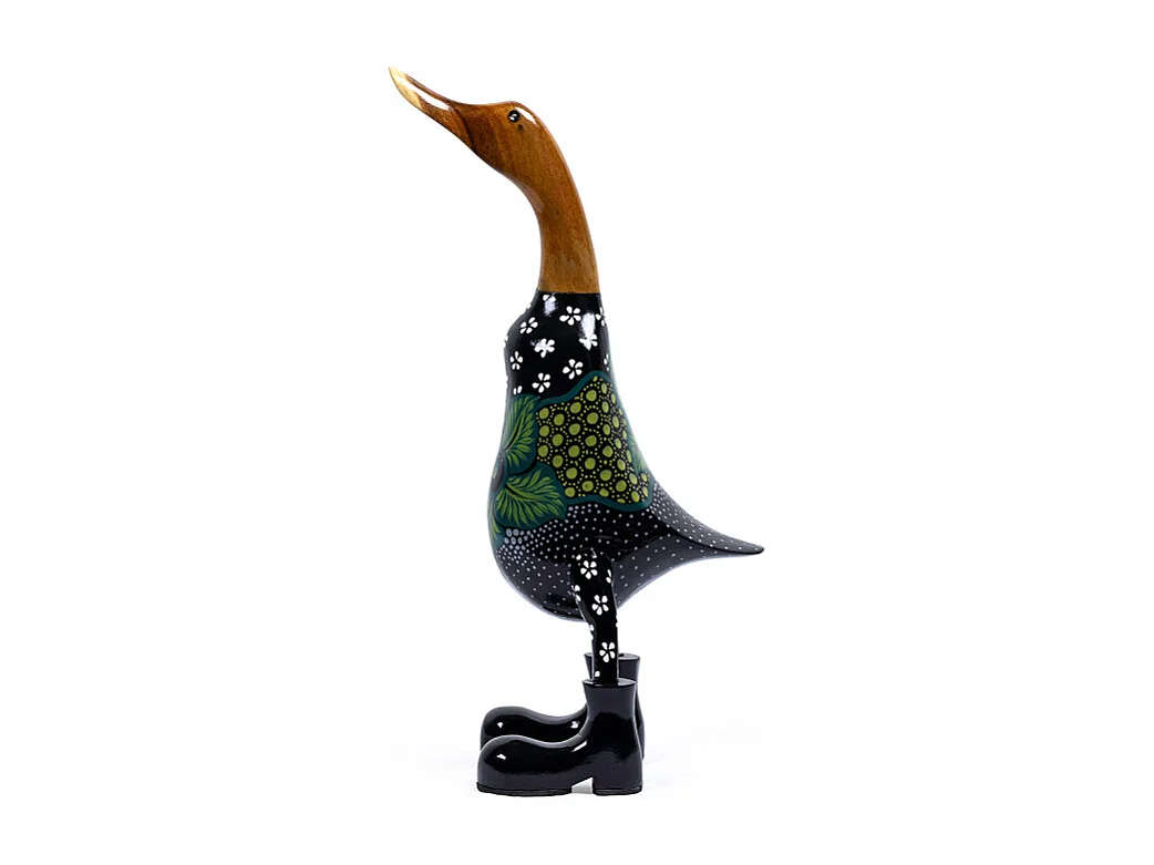 Statuette décorative 40 cm canard maillot fleuri bois de teck - DAFLY