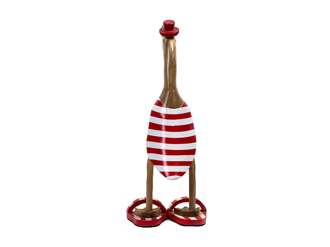 Statuette décorative 40 cm canard rouge blanc rayé en teck – DAFLY