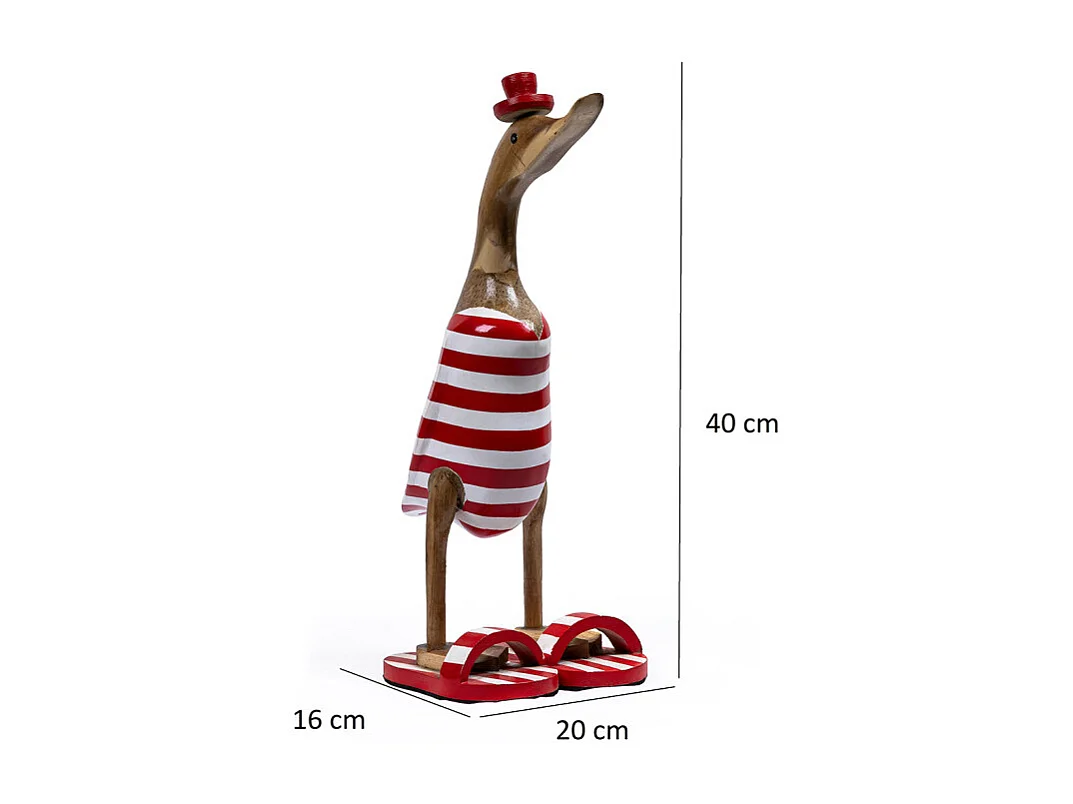 Statuette décorative 40 cm canard rouge blanc rayé en teck – DAFLY