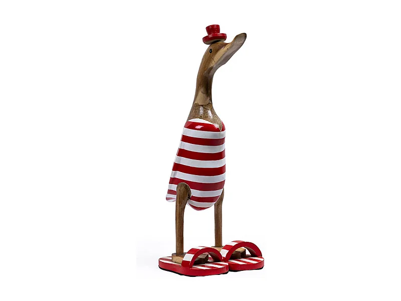 Statuette décorative 40 cm canard rouge blanc rayé en teck – DAFLY