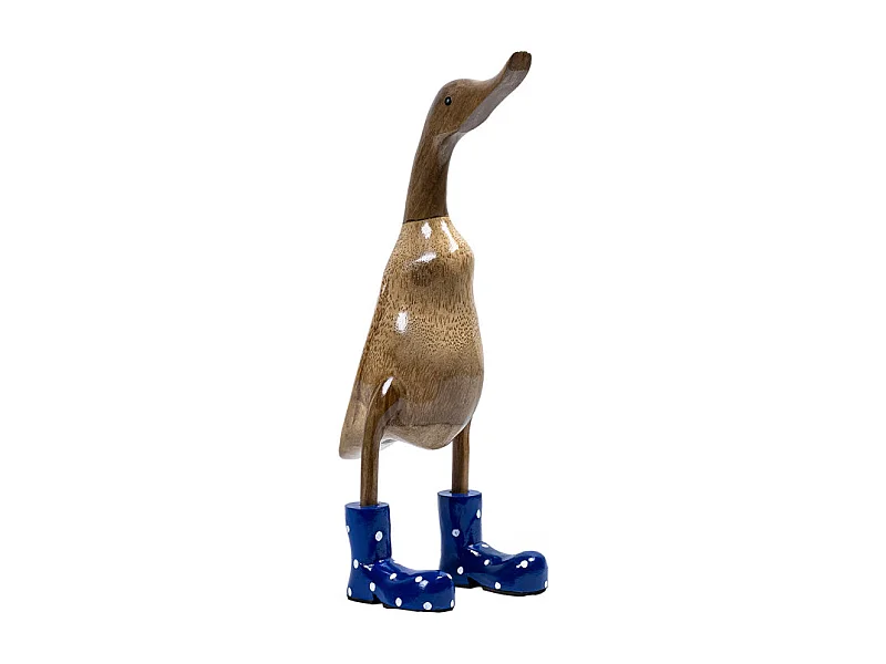 Statuette décorative 40 cm canard bottes bleues bois de teck - DAFLY