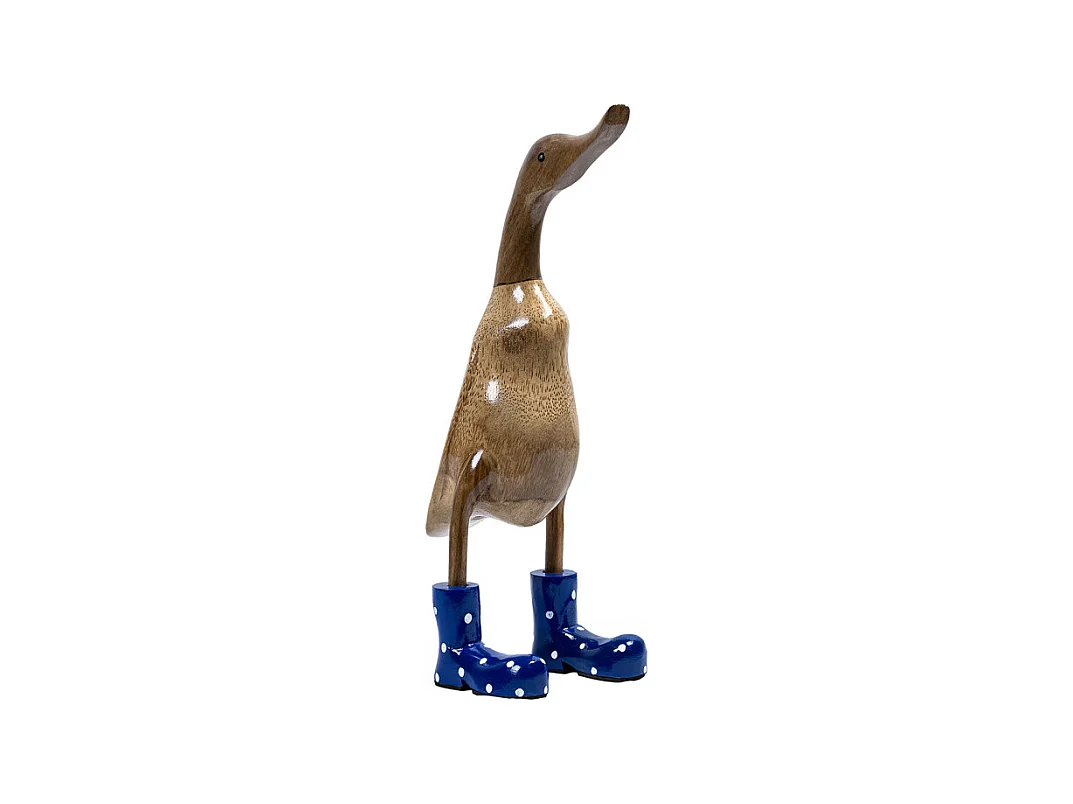 Statuette décorative 40 cm canard bottes bleues bois de teck - DAFLY