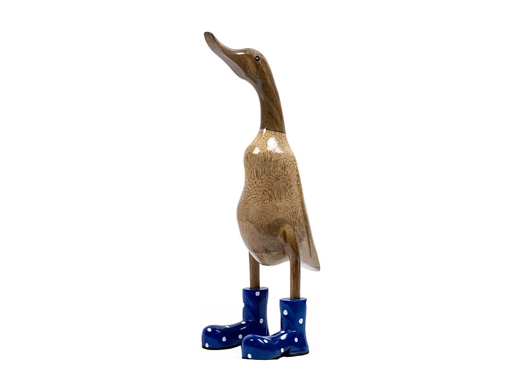 Statuette décorative 40 cm canard bottes bleues bois de teck - DAFLY