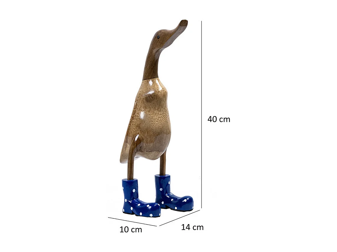 Statuette décorative 40 cm canard bottes bleues bois de teck - DAFLY