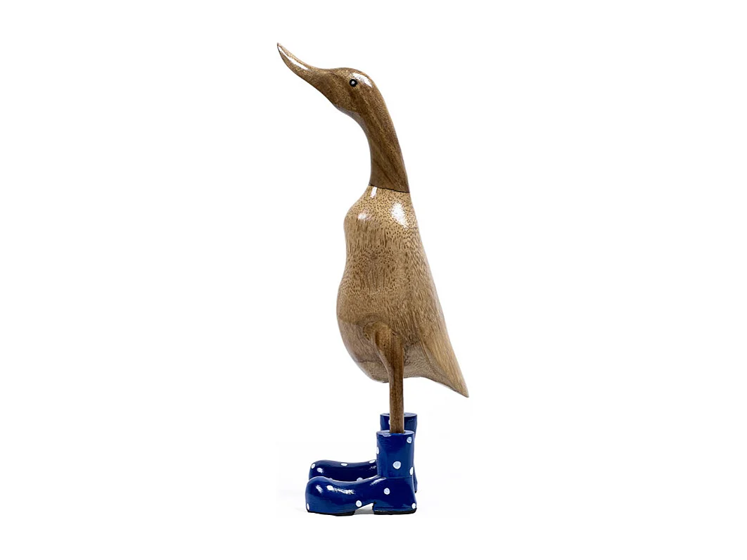 Statuette décorative 40 cm canard bottes bleues bois de teck - DAFLY