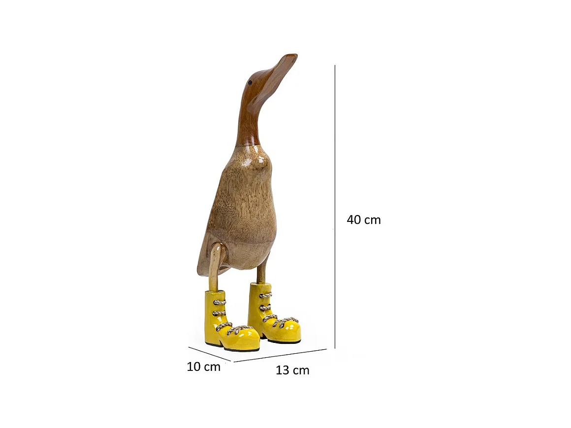 Statuette décorative H. 40 cm canard bottes jaunes en bois de teck – DAFLY