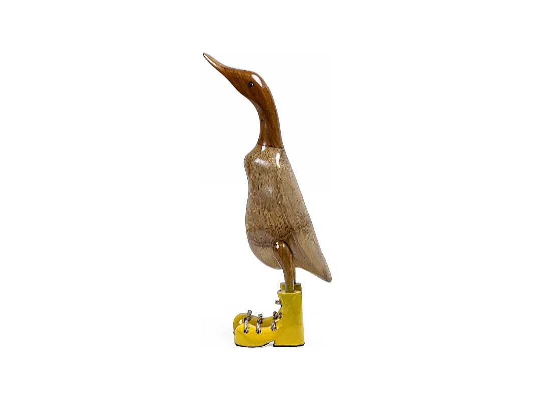 Statuette décorative H. 40 cm canard bottes jaunes en bois de teck – DAFLY