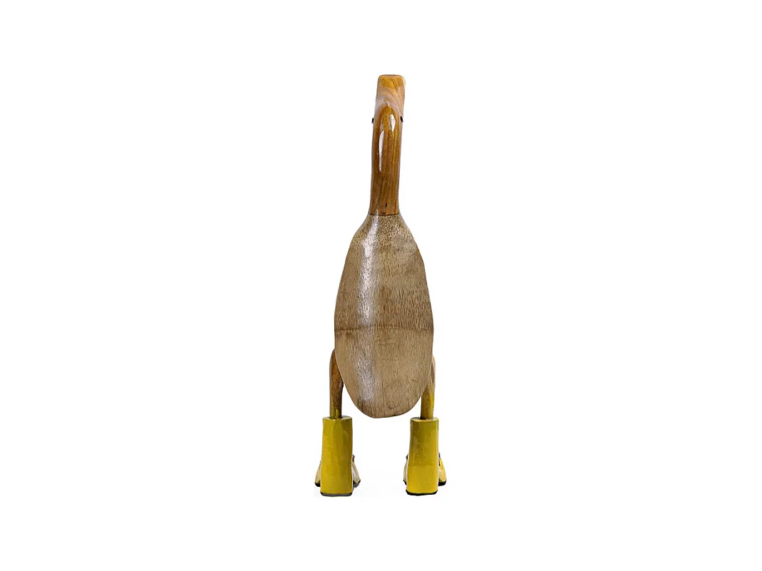 Statuette décorative H. 40 cm canard bottes jaunes en bois de teck – DAFLY