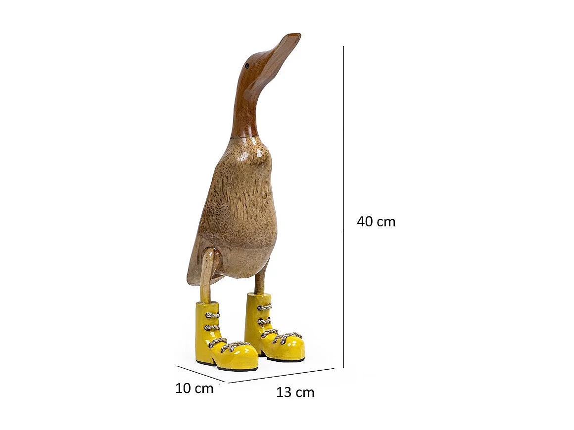 Statuette décorative H. 40 cm canard bottes jaunes en bois de teck – DAFLY