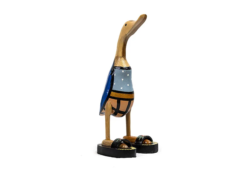 Statuette décorative 40 cm canard maillot bleu bois de teck – DAFLY