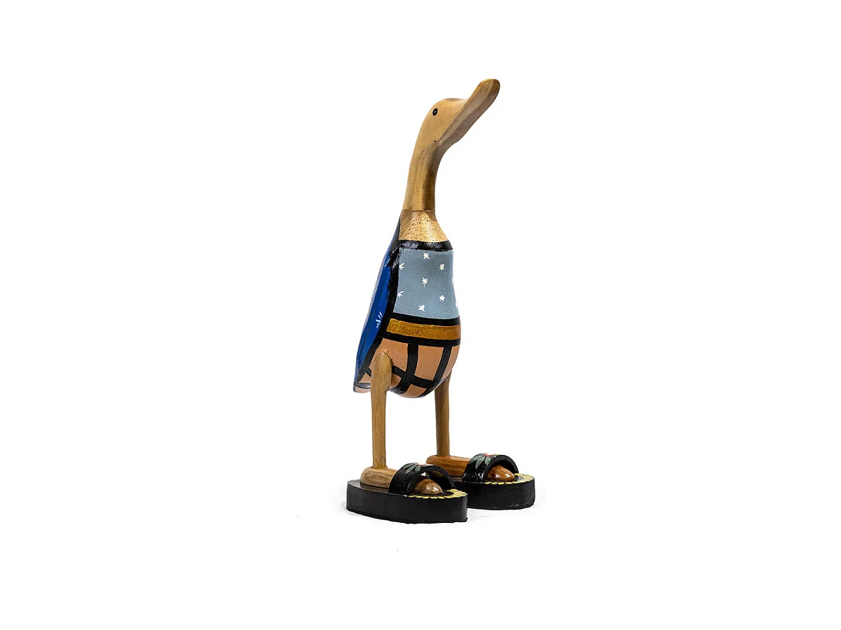 Statuette décorative 40 cm canard maillot bleu bois de teck – DAFLY